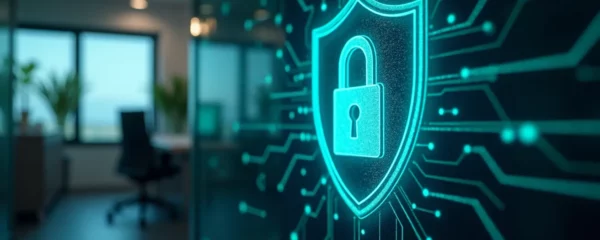 Illustration symbolique représentant la cybersécurité renforcée d'une PME grâce à l'externalisation informatique