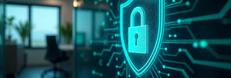 Illustration symbolique représentant la cybersécurité renforcée d'une PME grâce à l'externalisation informatique